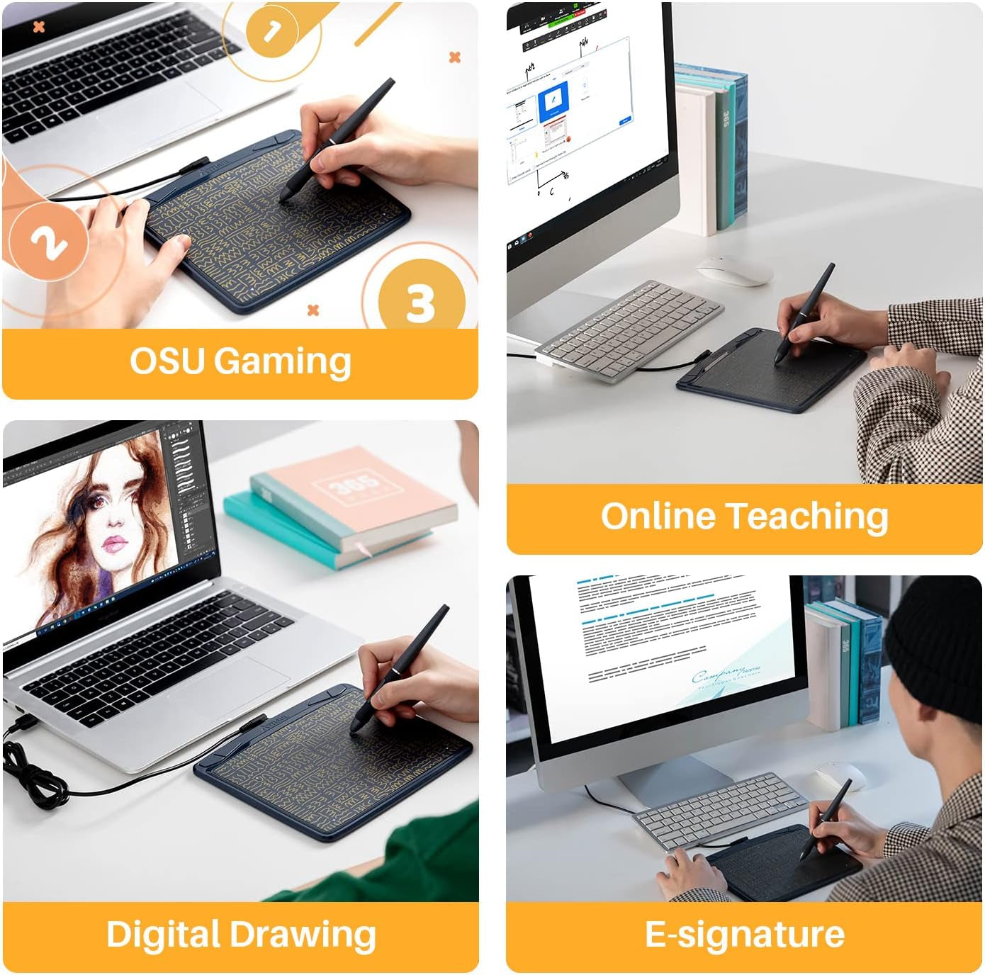 A601 Drawing Tablet 7 Inch Graphics Tablet with 8192 Pressure Sensitivity Battery-Free Stylus Pen Tablet Compatible with Windows Macos Android for Osu/Beginner/Digital Drawing/Online Teaching