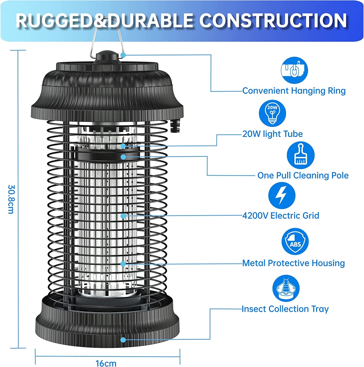 Bug Zapper, 4200V Electric Mosquito Zappers, Waterproof Insect Fly Trap ,20W Electronic Light Bulb Lamp for Outdoor and Indoor (ABS Housing)